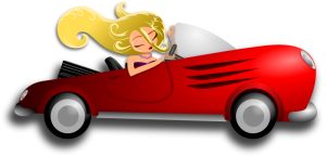 Girl in Car going to Palm Tree